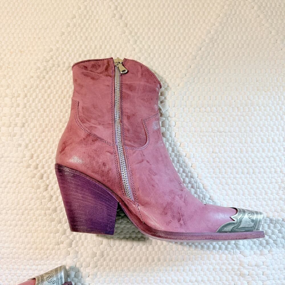 Free People Brayden Boots Womens Size 6.5 Leather Western Ankle Metal Toe Pink - Picture 5 of 5